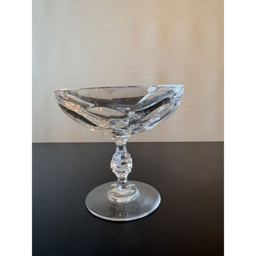 Clear Crystal Champagne Coupe Tall Panel Cut Bowl Knopped Stem Barware
